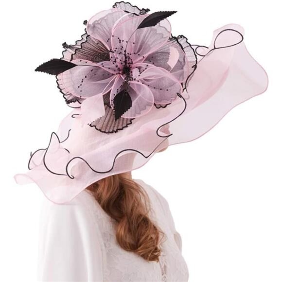 Women Organza Hat, Fascinator Hat Pink Black main image 5